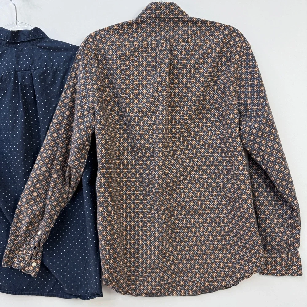 J. Crew Button Down Shirts Men Medium Navy‎ Blue Polka Dot & Floral Lot of 2